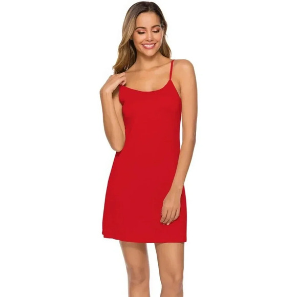 Women's Full Slips red Dress Adjustable Spaghetti Strap Cami Under Dress - Picture 5 of 7